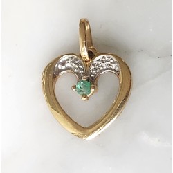 Petit pendentif coeur or et émeraude